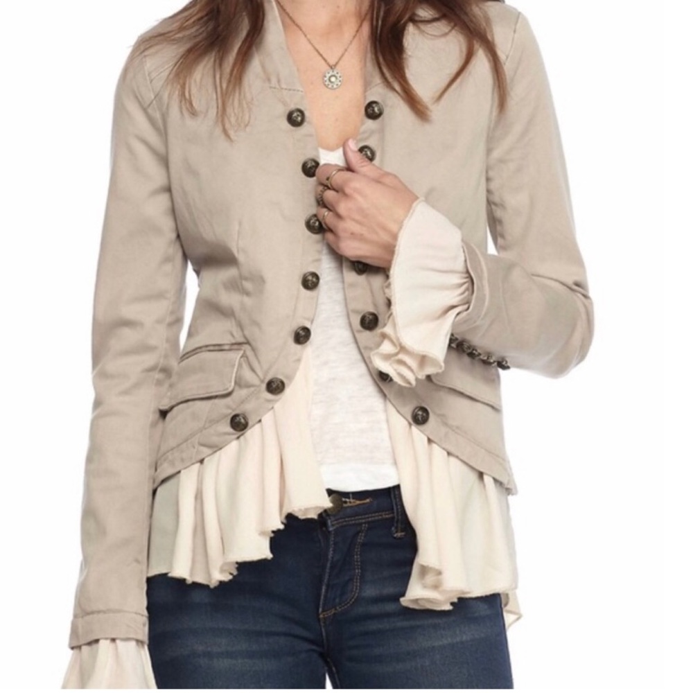 Free People Beige Buttoned Jacket